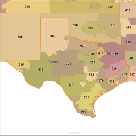 Texas state map with highlighted zip codes